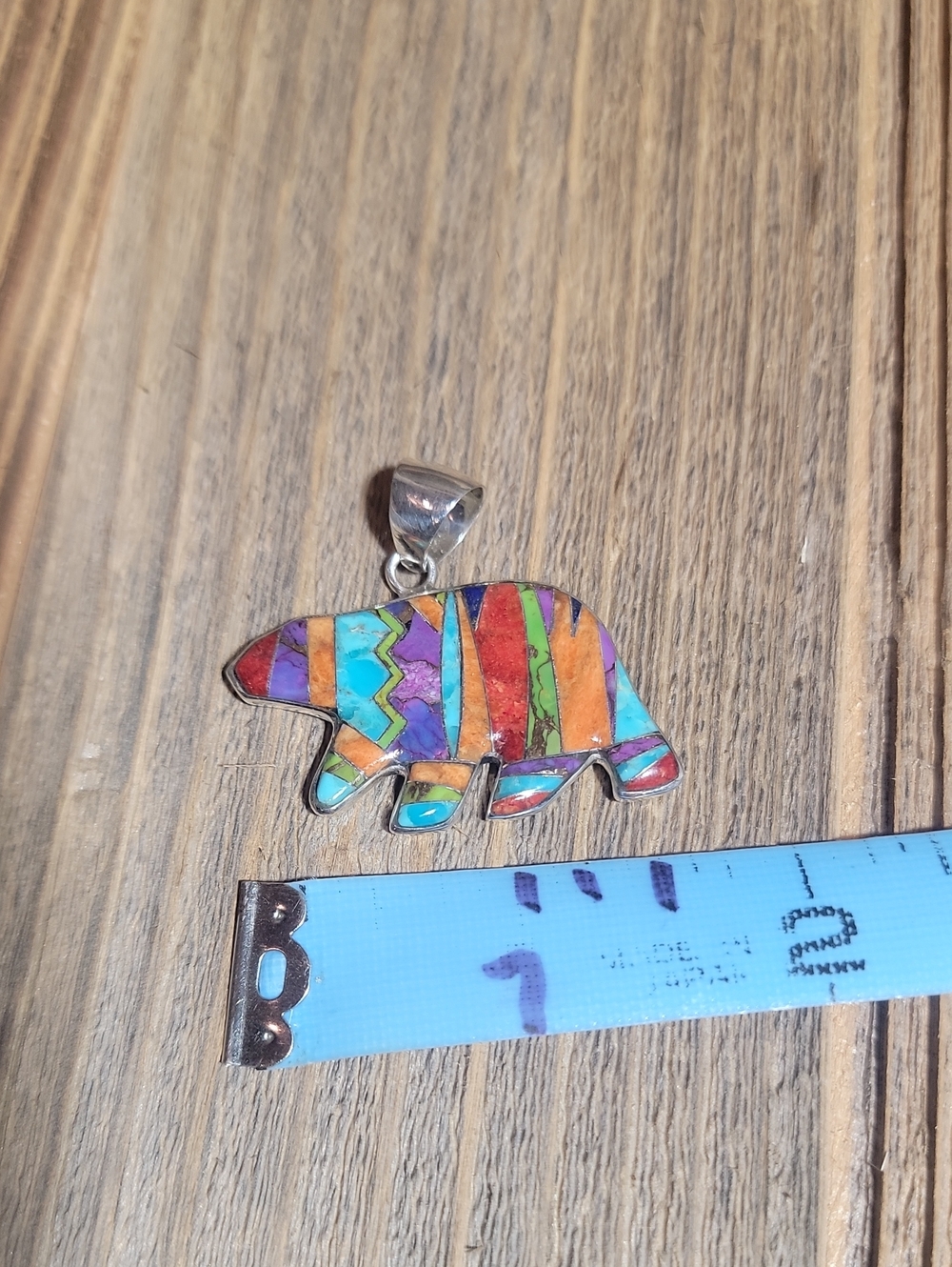 Sterling Silver Bear Mosaic Inlay Pendant - - Picture 6 of 9